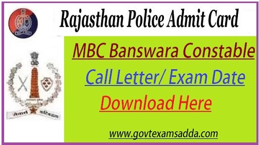 Rajasthan Police MBC Banswara Constable Admit Card 2022