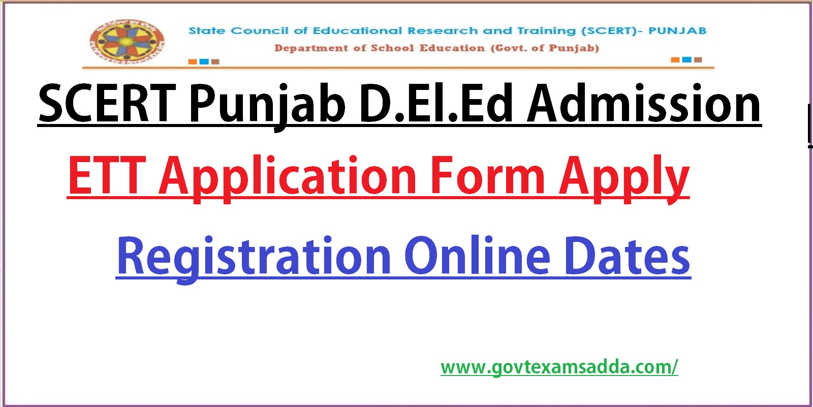 SCERT Punjab D.El.ED ETT Admission 2022