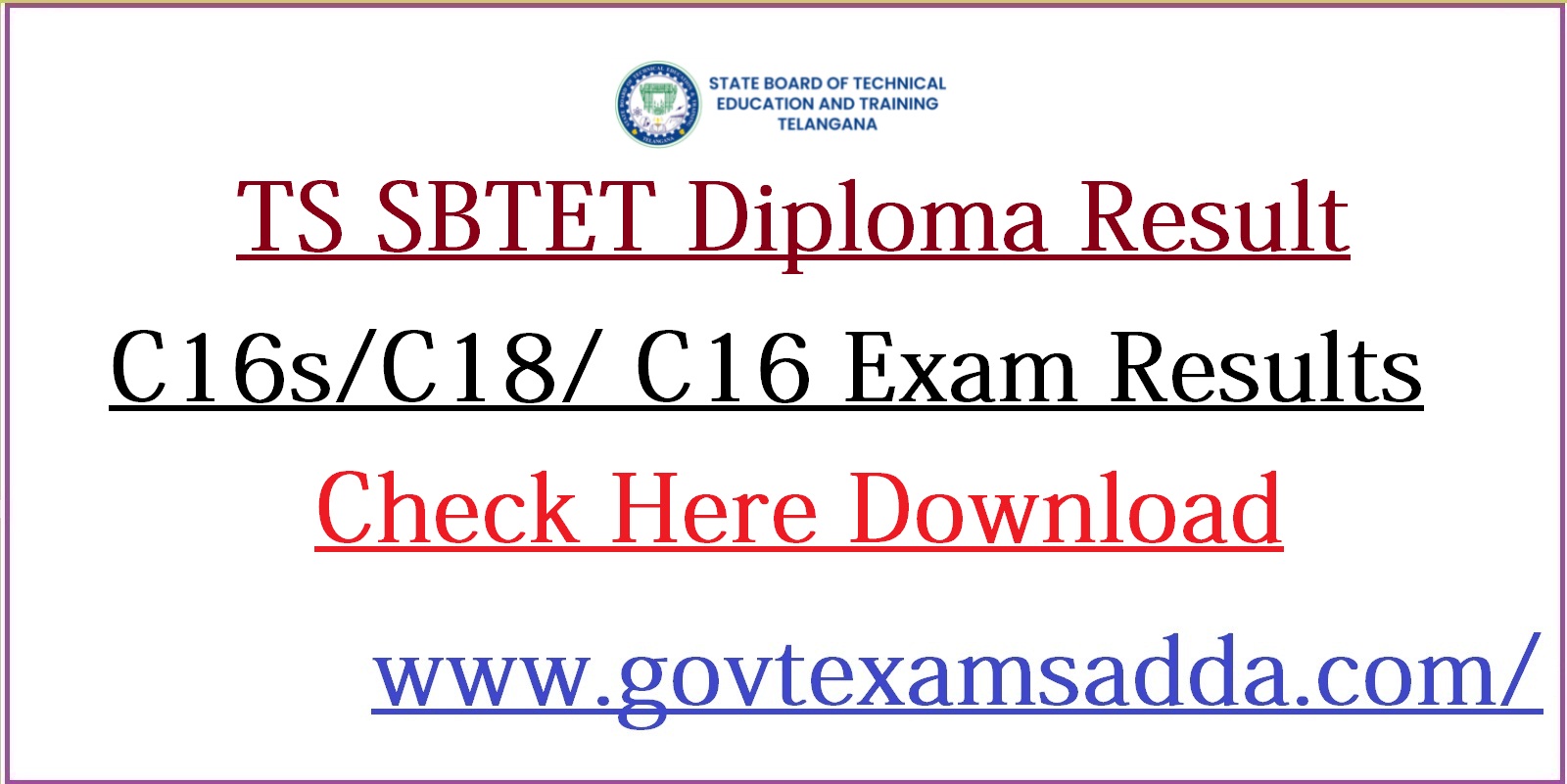 TS SBTET Diploma Result 2021