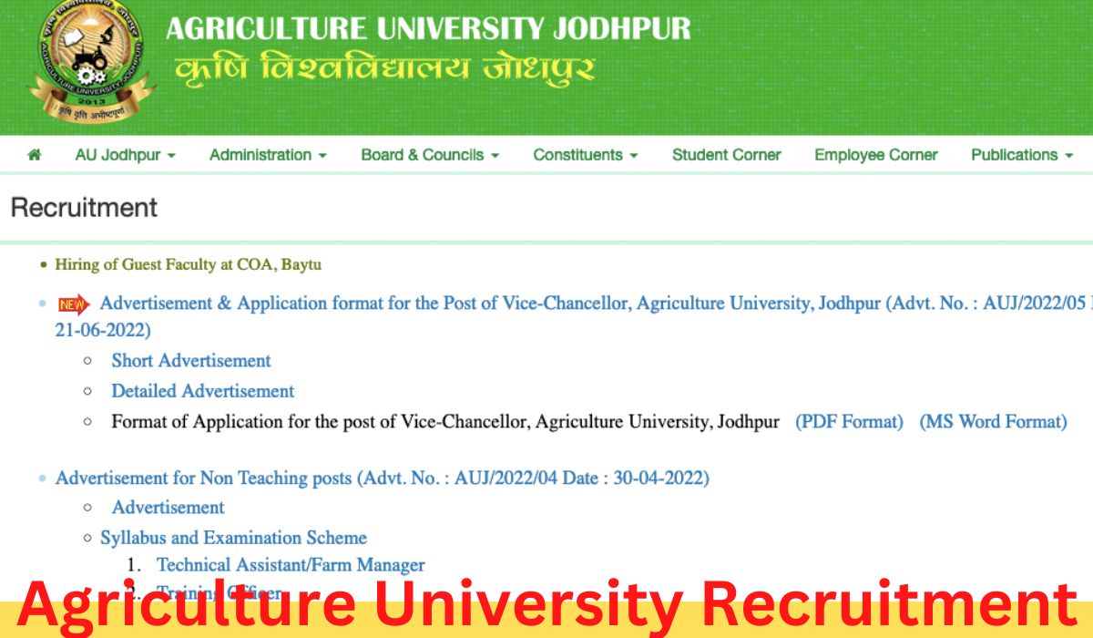 Rajasthan Agriculture University Teacher Recruitment